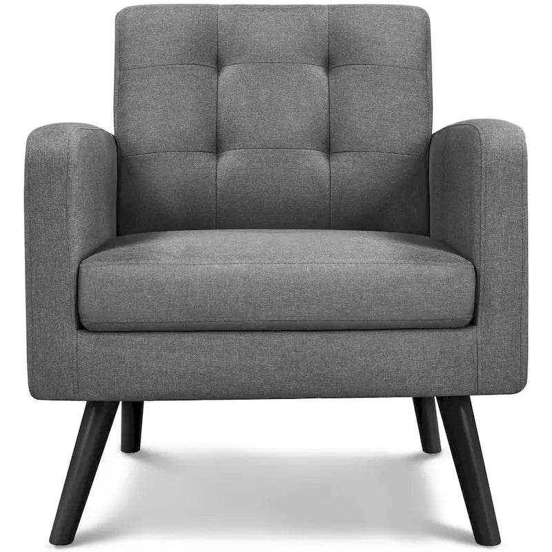 Mid Century Modern Fabric Arm Chair Tufted Accent Chair with Rubber Wooden Leg