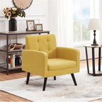 Mid Century Modern Fabric Arm Chair Tufted Accent Chair with Rubber Wooden Leg