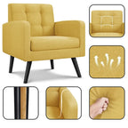 Mid Century Modern Fabric Arm Chair Tufted Accent Chair with Rubber Wooden Leg