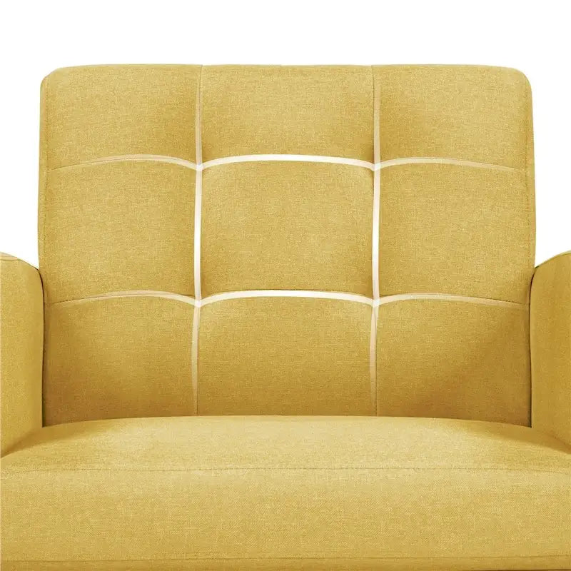 Mid Century Modern Fabric Arm Chair Tufted Accent Chair with Rubber Wooden Leg