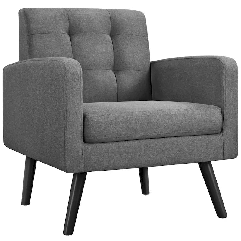 Mid Century Modern Fabric Arm Chair Tufted Accent Chair with Rubber Wooden Leg
