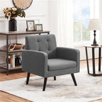 Mid Century Modern Fabric Arm Chair Tufted Accent Chair with Rubber Wooden Leg