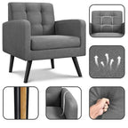 Mid Century Modern Fabric Arm Chair Tufted Accent Chair with Rubber Wooden Leg