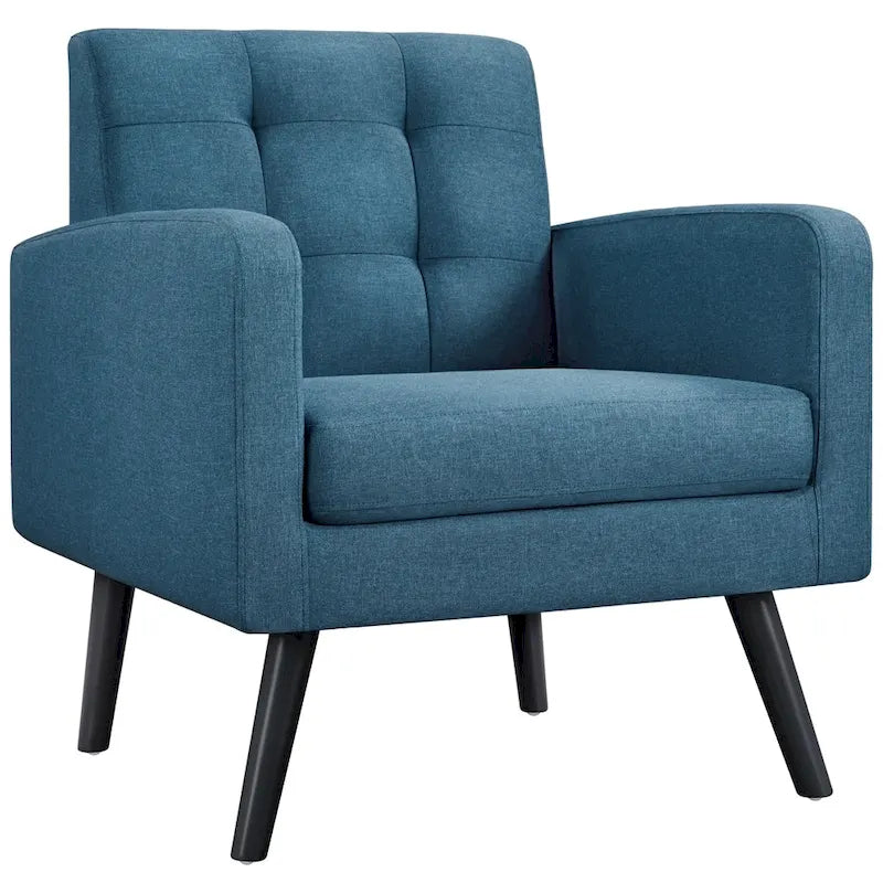 Mid Century Modern Fabric Arm Chair Tufted Accent Chair with Rubber Wooden Leg