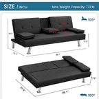 Modern Convertible Adjustable Sofa Bed - Faux Leather Recliner Double Sofa