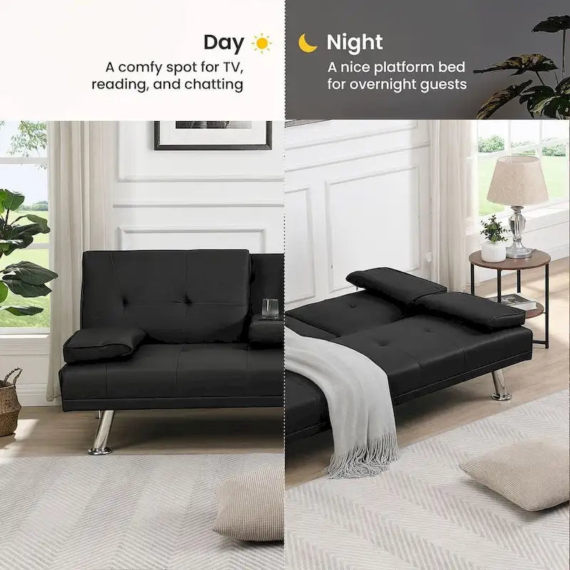 Modern Convertible Adjustable Sofa Bed - Faux Leather Recliner Double Sofa