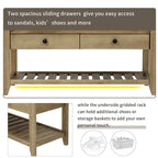 Shoe Rack with Cushioned Seat and Drawers, Multipurpose Entryway Storage Bench