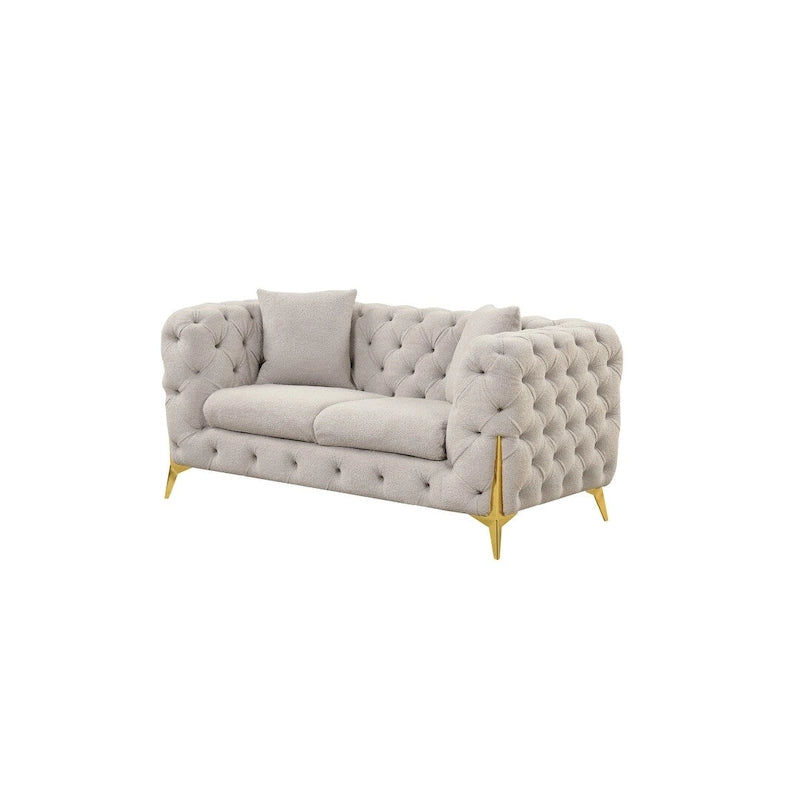 3 Pieces Mid-century Modern Buckle Fabric Living Room Sofa Set Sectional