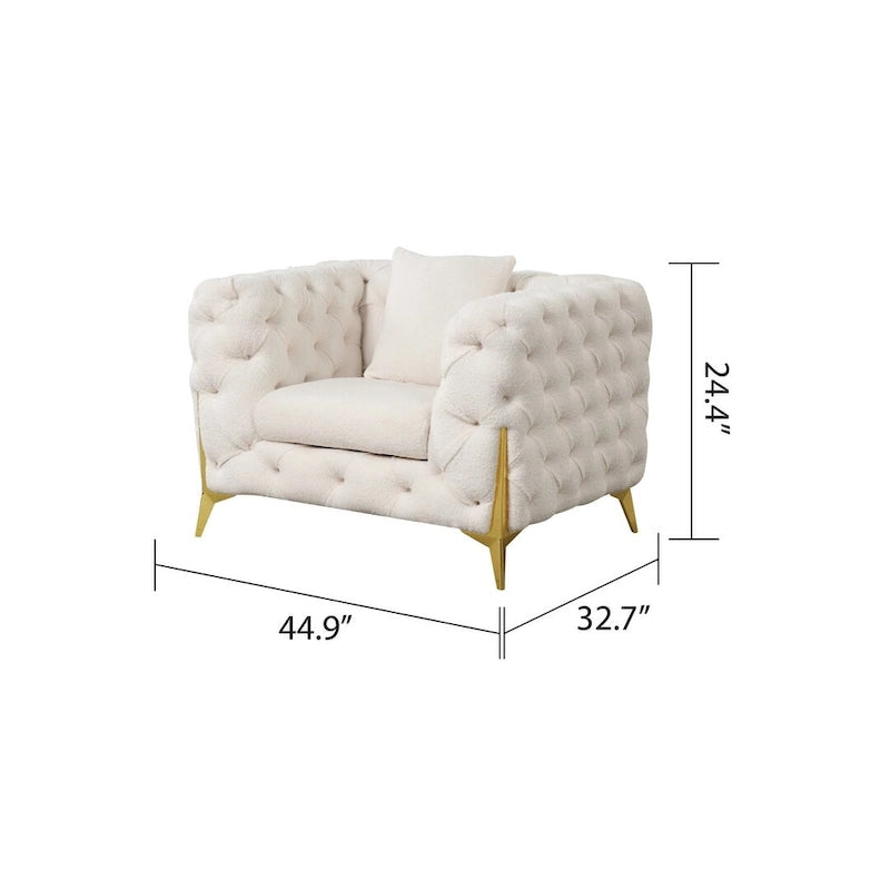 3 Pieces Mid-century Modern Buckle Fabric Living Room Sofa Set Sectional
