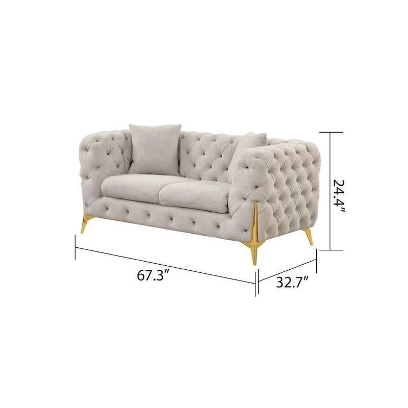 3 Pieces Mid-century Modern Buckle Fabric Living Room Sofa Set Sectional