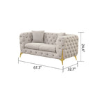 3 Pieces Mid-century Modern Buckle Fabric Living Room Sofa Set Sectional
