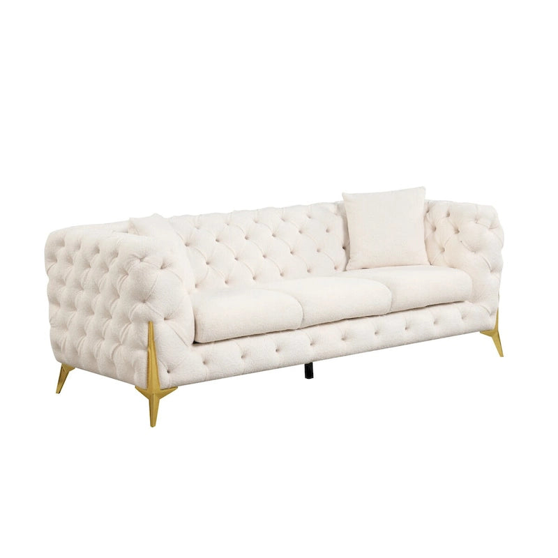 3 Pieces Mid-century Modern Buckle Fabric Living Room Sofa Set Sectional