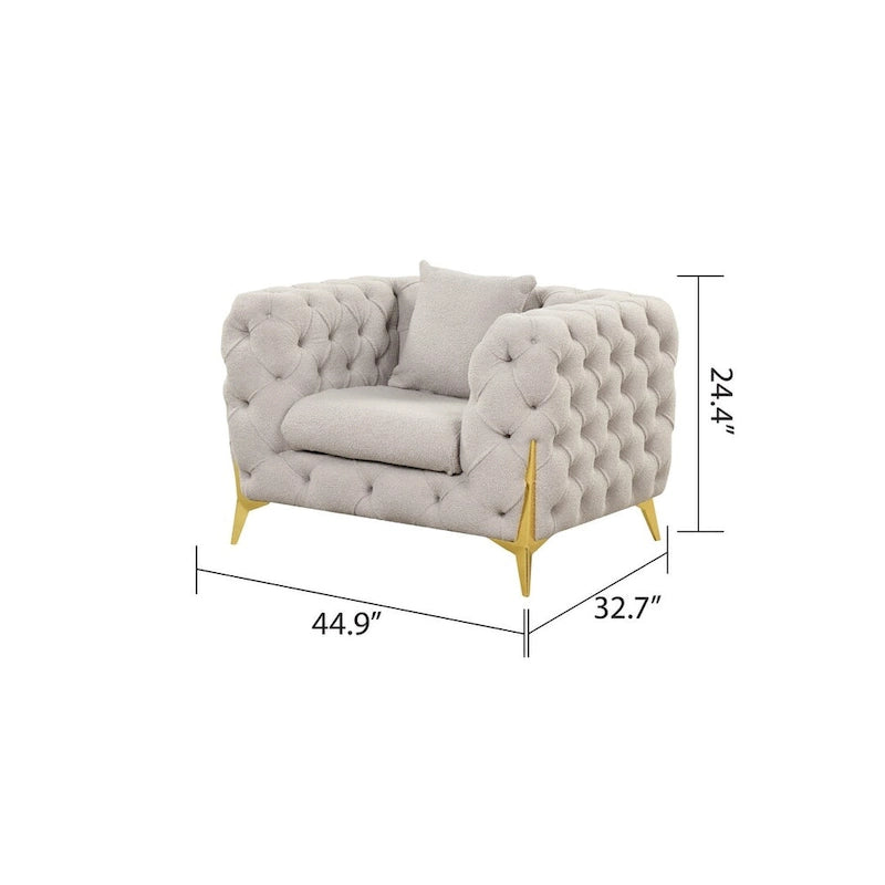 3 Pieces Mid-century Modern Buckle Fabric Living Room Sofa Set Sectional