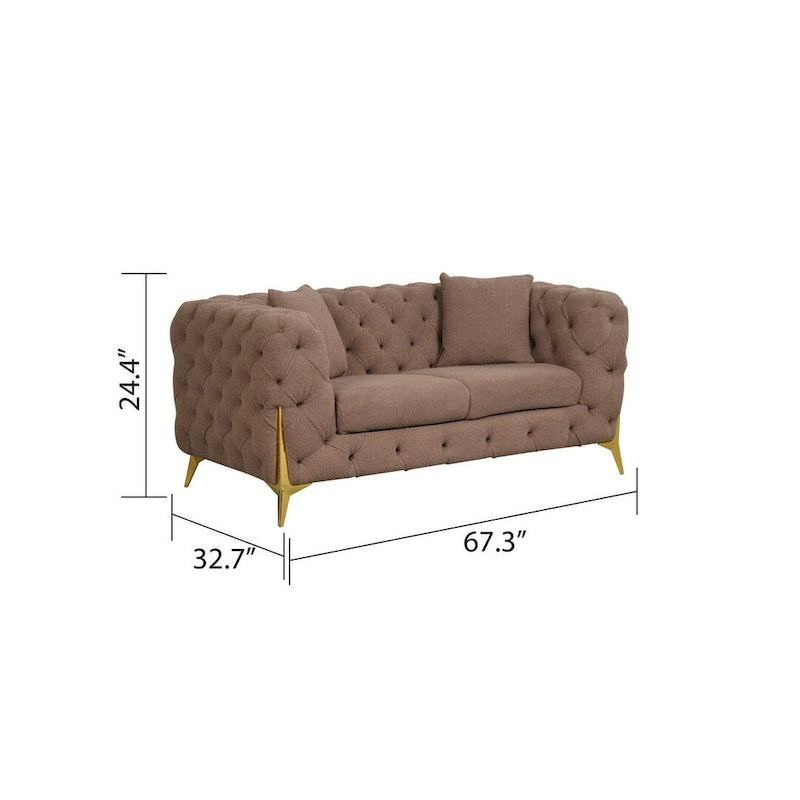 3 Pieces Mid-century Modern Buckle Fabric Living Room Sofa Set Sectional