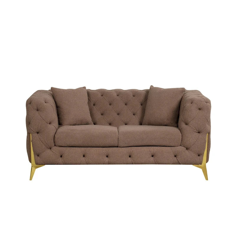 3 Pieces Mid-century Modern Buckle Fabric Living Room Sofa Set Sectional