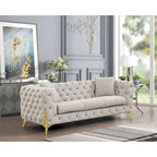 3 Pieces Mid-century Modern Buckle Fabric Living Room Sofa Set Sectional