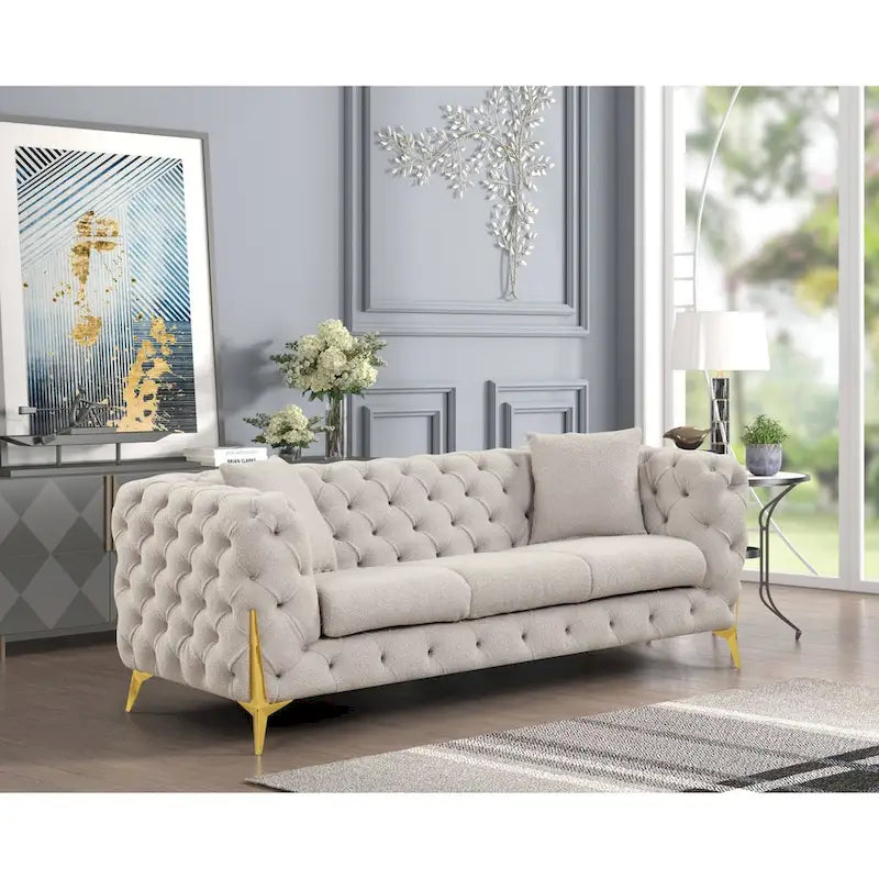 3 Pieces Mid-century Modern Buckle Fabric Living Room Sofa Set Sectional