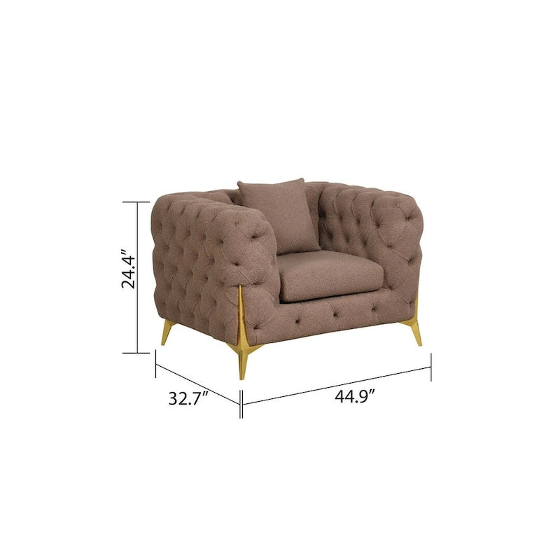 3 Pieces Mid-century Modern Buckle Fabric Living Room Sofa Set Sectional
