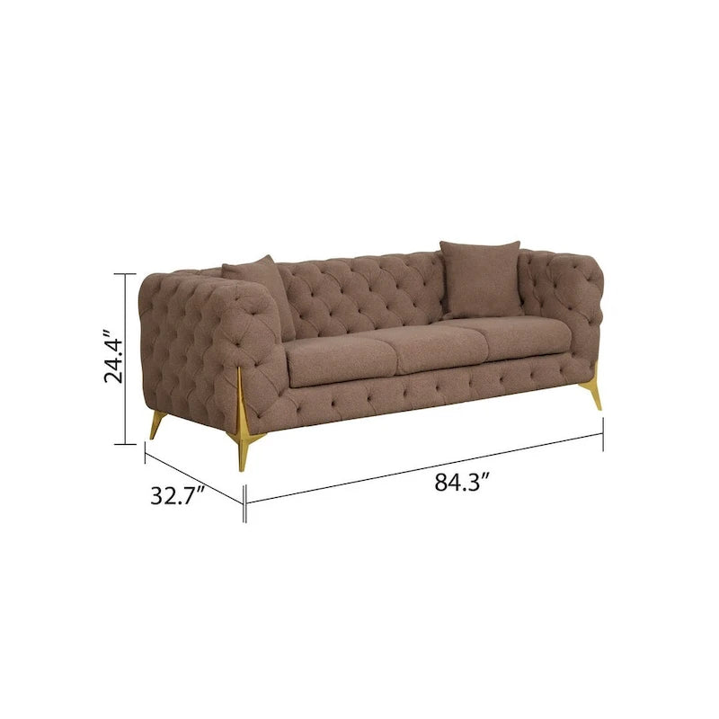 3 Pieces Mid-century Modern Buckle Fabric Living Room Sofa Set Sectional
