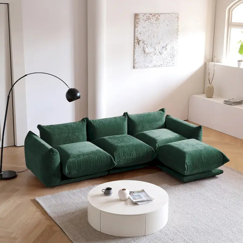 103 L-Shaped Sectional Sofa, Minimalist Chenille Modular 4-Seat Couch Sectionals with Reversible Chaise Ottoman