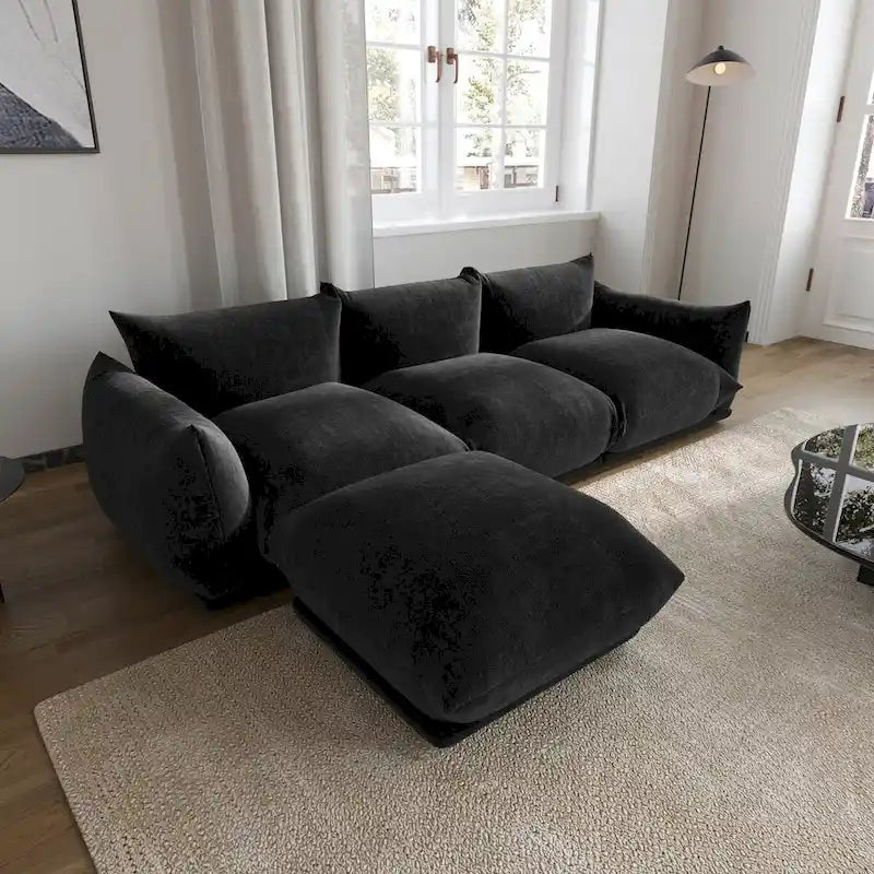 103 L-Shaped Sectional Sofa, Minimalist Chenille Modular 4-Seat Couch Sectionals with Reversible Chaise Ottoman
