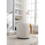 Swivel Accent Armchair Teddy Fabric Upholstered Barrel Chair with Black Point Round Swivel Metal Base