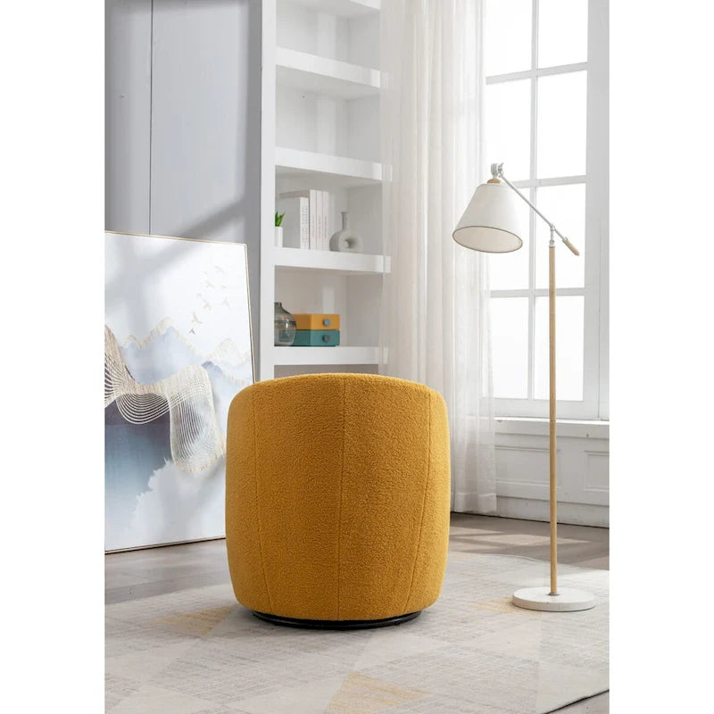 Swivel Accent Armchair Teddy Fabric Upholstered Barrel Chair with Black Point Round Swivel Metal Base