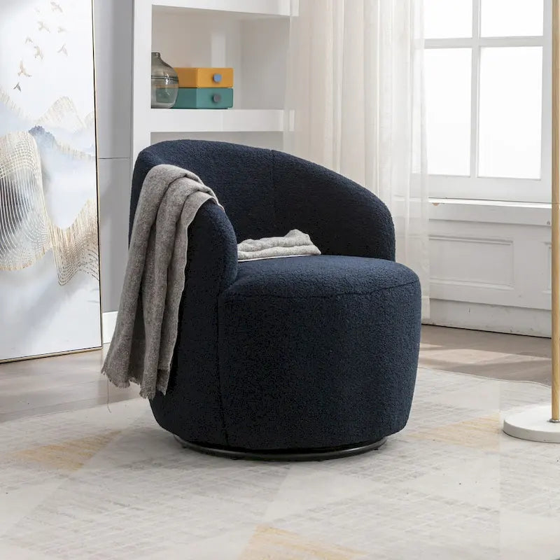 Swivel Accent Armchair Teddy Fabric Upholstered Barrel Chair with Black Point Round Swivel Metal Base