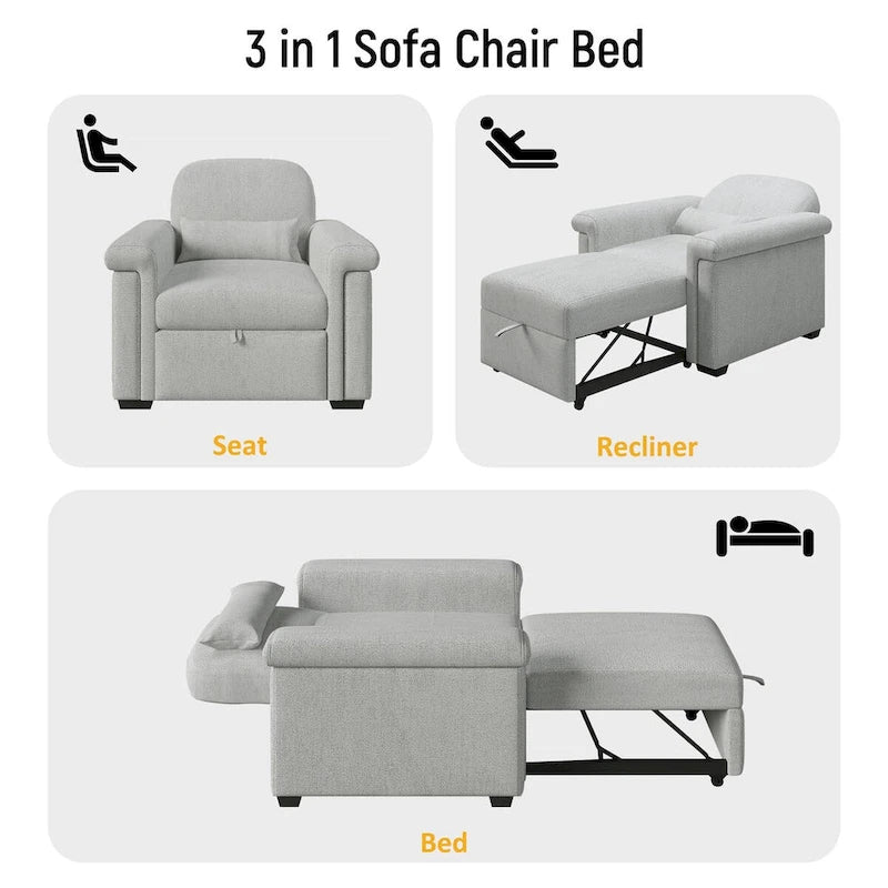Living Room Lounger Chair 3 in 1 Convertible Sleeper Chair with Pillow