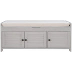 Storage Bench with 3 Shutter-shaped Doors, Removable Cushion and Hidden Storage Space - 43.5L x 16W x 18H