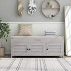 Storage Bench with 3 Shutter-shaped Doors, Removable Cushion and Hidden Storage Space - 43.5L x 16W x 18H