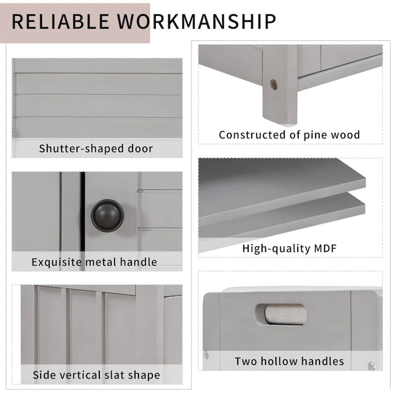 Storage Bench with 3 Shutter-shaped Doors, Removable Cushion and Hidden Storage Space - 43.5L x 16W x 18H