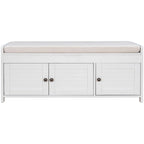 Storage Bench with 3 Shutter-shaped Doors, Removable Cushion and Hidden Storage Space - 43.5L x 16W x 18H