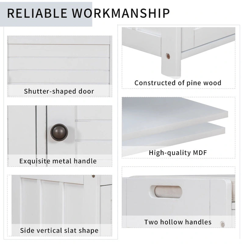Storage Bench with 3 Shutter-shaped Doors, Removable Cushion and Hidden Storage Space - 43.5L x 16W x 18H