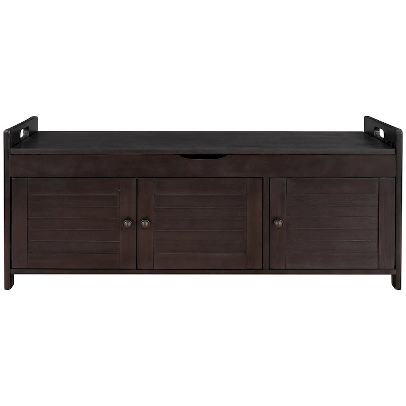Storage Bench with 3 Shutter-shaped Doors, Removable Cushion and Hidden Storage Space - 43.5L x 16W x 18H