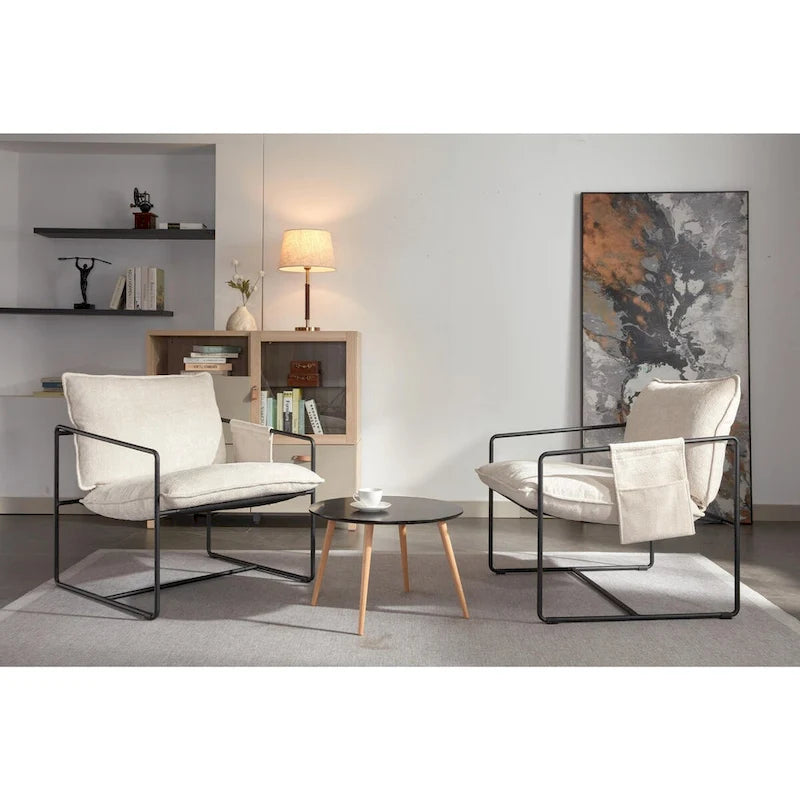 Upholstered Hanging Armchairs with Arm Pockets, Metal Frame,Set of 2