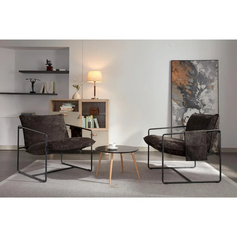 Upholstered Hanging Armchairs with Arm Pockets, Metal Frame,Set of 2