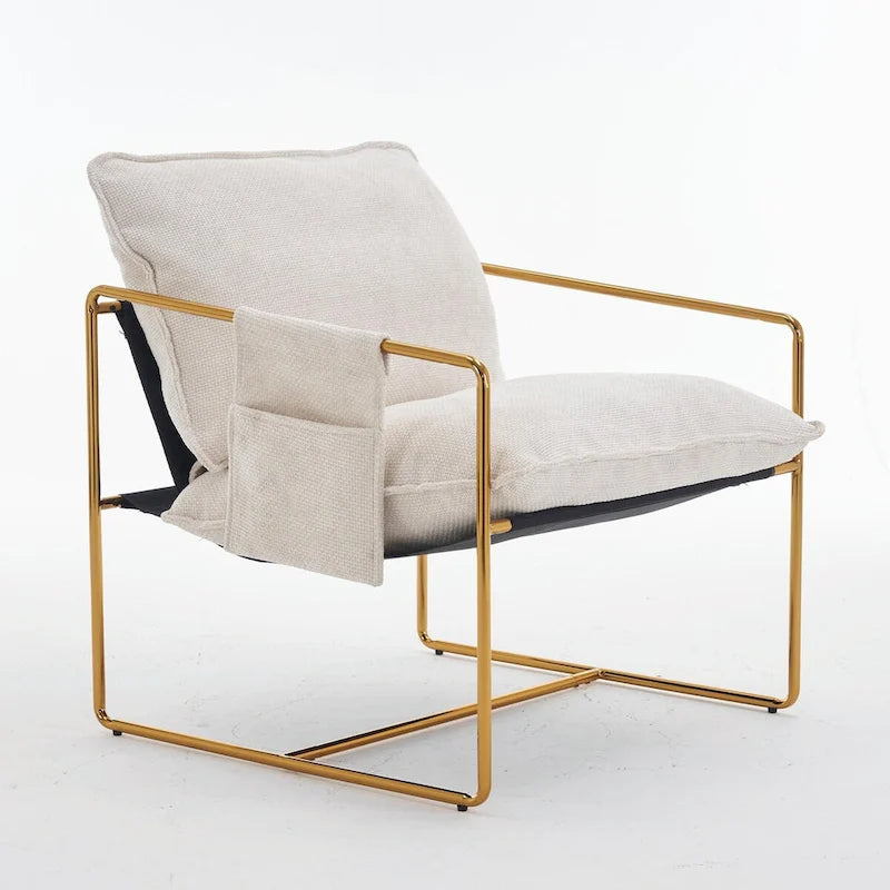 Upholstered Hanging Armchairs with Arm Pockets, Metal Frame,Set of 2