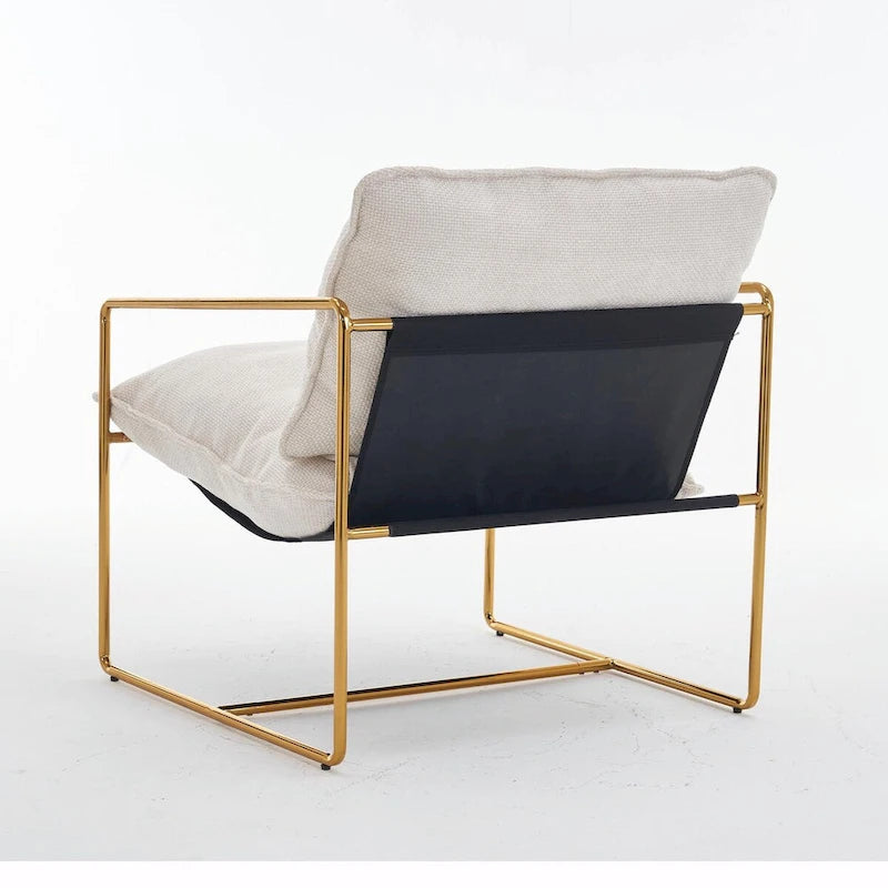 Upholstered Hanging Armchairs with Arm Pockets, Metal Frame,Set of 2