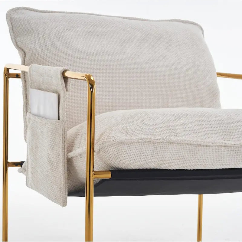 Upholstered Hanging Armchairs with Arm Pockets, Metal Frame,Set of 2