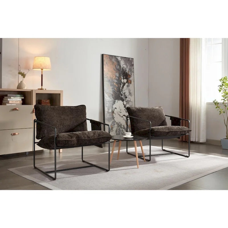 Upholstered Hanging Armchairs with Arm Pockets, Metal Frame,Set of 2