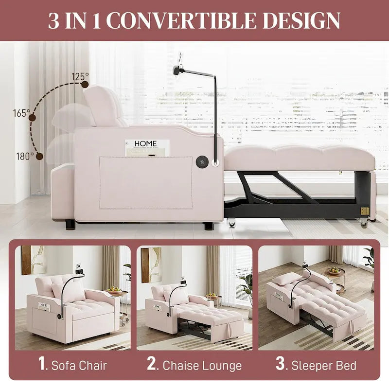Ouyessir 3 in 1 Multi-Functional Convertible Single Sleeper Sofa Bed for Small Living Spaces