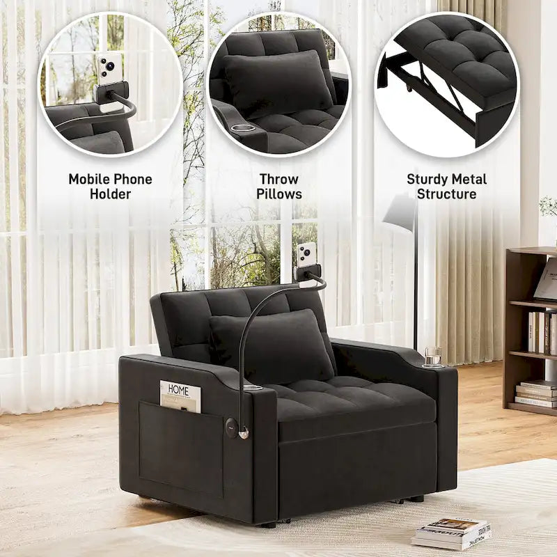 Ouyessir 3 in 1 Multi-Functional Convertible Single Sleeper Sofa Bed for Small Living Spaces