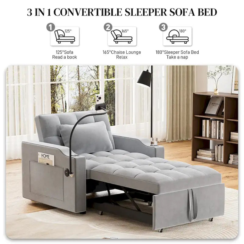 Ouyessir 3 in 1 Multi-Functional Convertible Single Sleeper Sofa Bed for Small Living Spaces