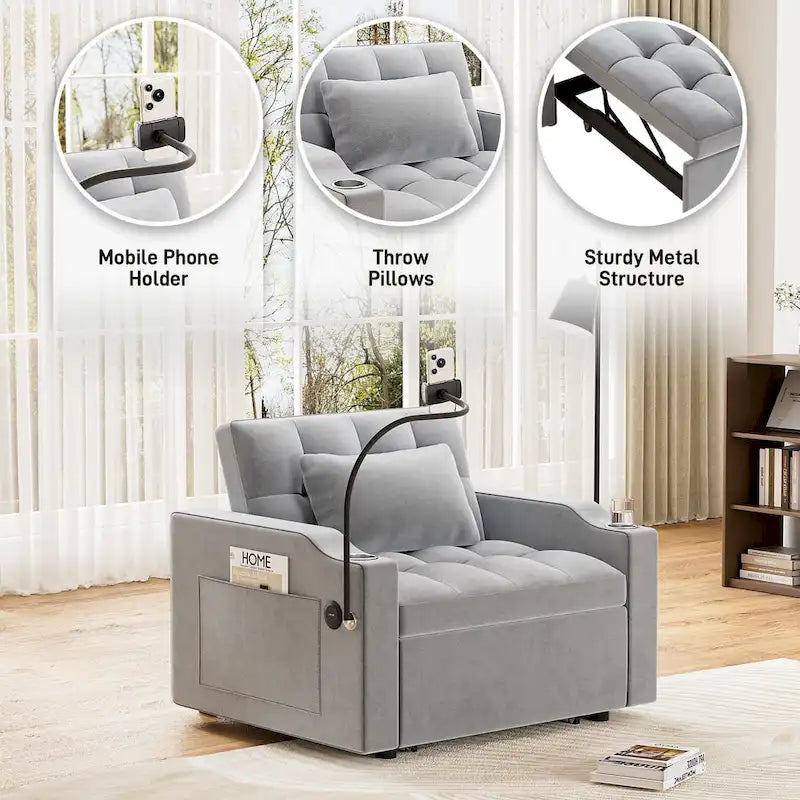 Ouyessir 3 in 1 Multi-Functional Convertible Single Sleeper Sofa Bed for Small Living Spaces
