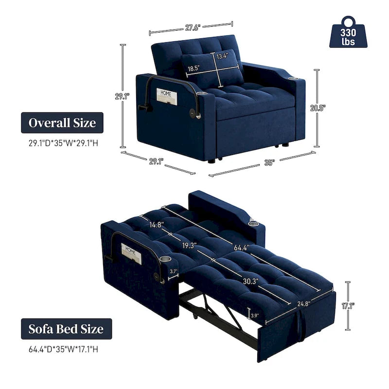 Ouyessir 3 in 1 Multi-Functional Convertible Single Sleeper Sofa Bed for Small Living Spaces