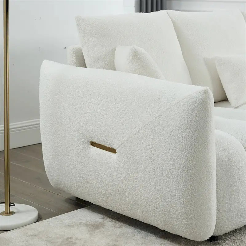 Upholstered Teddy Fabric Sofa with 3 Pillows and Solid Wood Frame