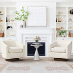 Modern Upholstered Accent Chair Fabric 360 Swivel Barrel Set of 2 Armchair Wood Frame