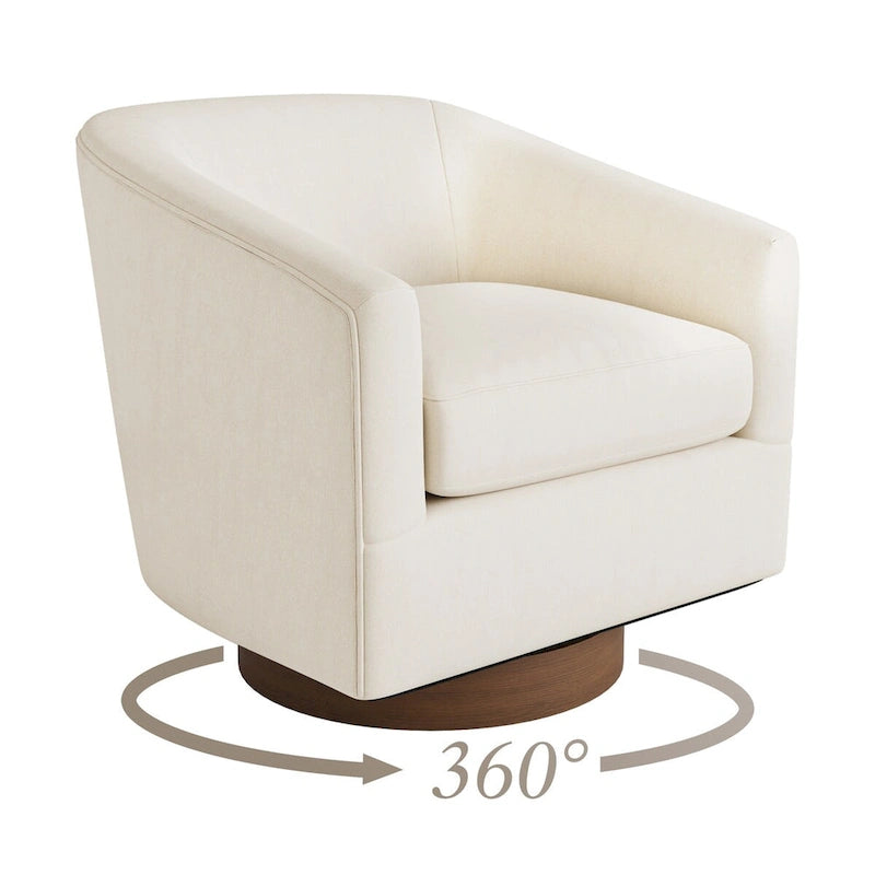 Modern Upholstered Accent Chair Fabric 360 Swivel Barrel Set of 2 Armchair Wood Frame
