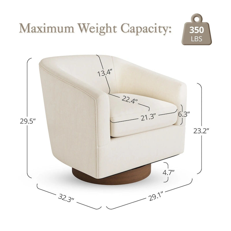 Modern Upholstered Accent Chair Fabric 360 Swivel Barrel Set of 2 Armchair Wood Frame